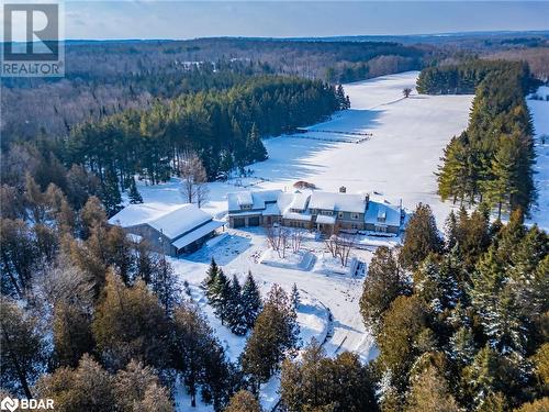 Snowy aerial view with a view of trees