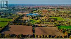 Drone / aerial view of a forest and a nearby body of water