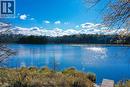 Water view with a heavily wooded area