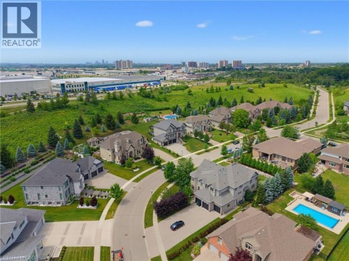 Aerial perspective showcasing a residential community with varied architectural styles