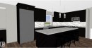 Kitchen featuring dark cabinets, a kitchen bar, stainless steel microwave, and a center island