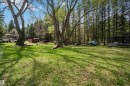 Expansive grassy area featuring mature trees and a wooded perimeter
