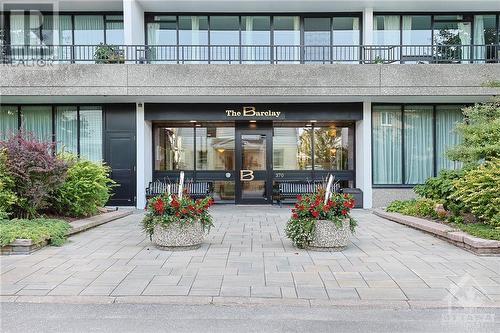 Building entrance, well maintained plants