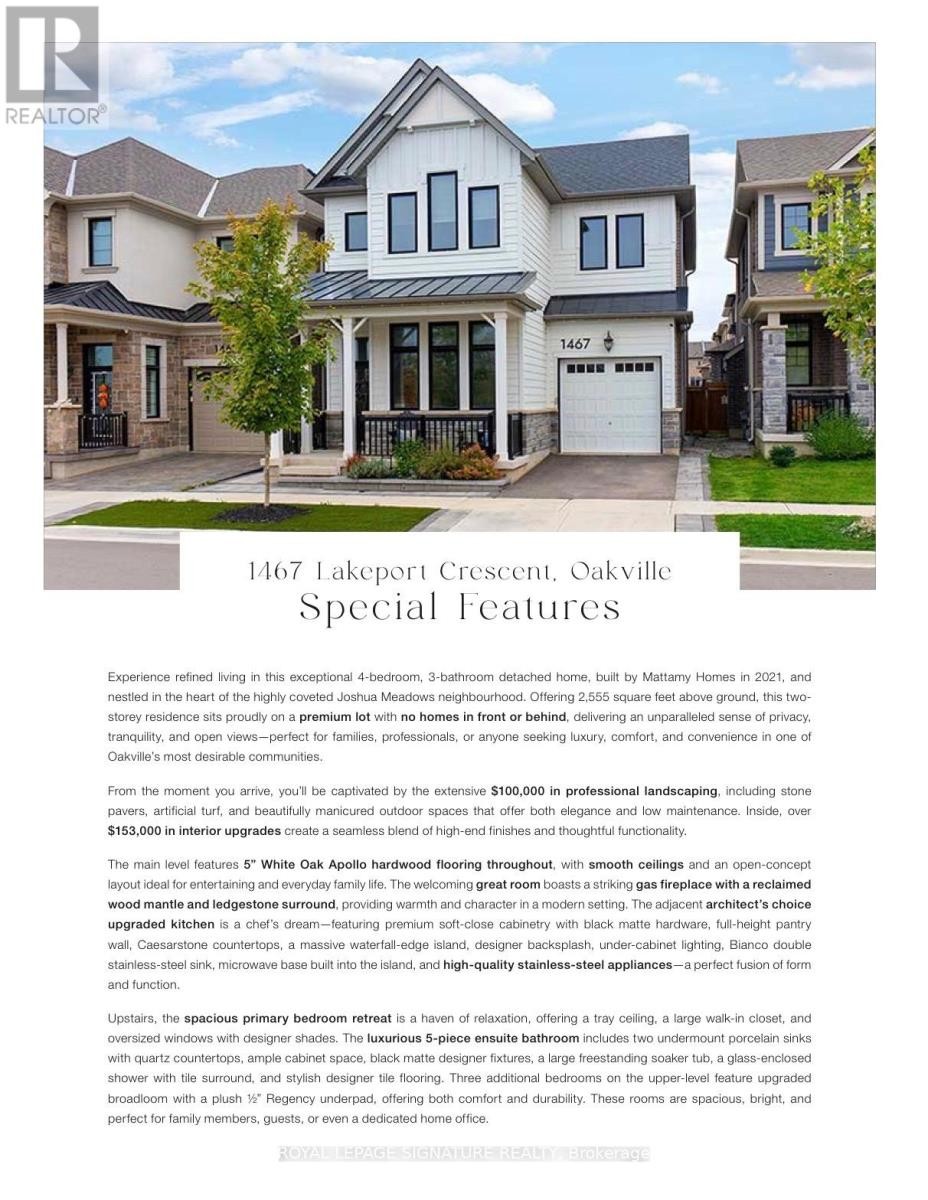 












1467 LAKEPORT CRESCENT

,
Oakville (JM Joshua Meadows),




Ontario
L6H3S1

