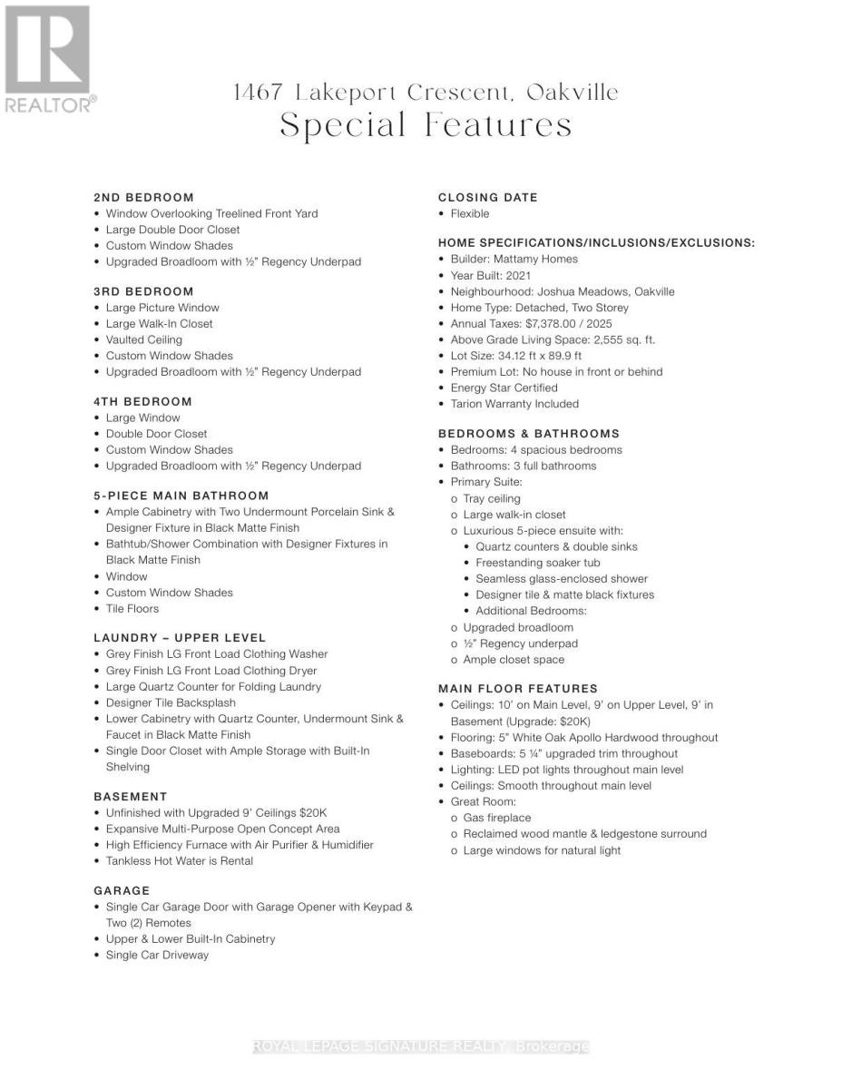 












1467 LAKEPORT CRESCENT

,
Oakville (JM Joshua Meadows),




Ontario
L6H3S1

