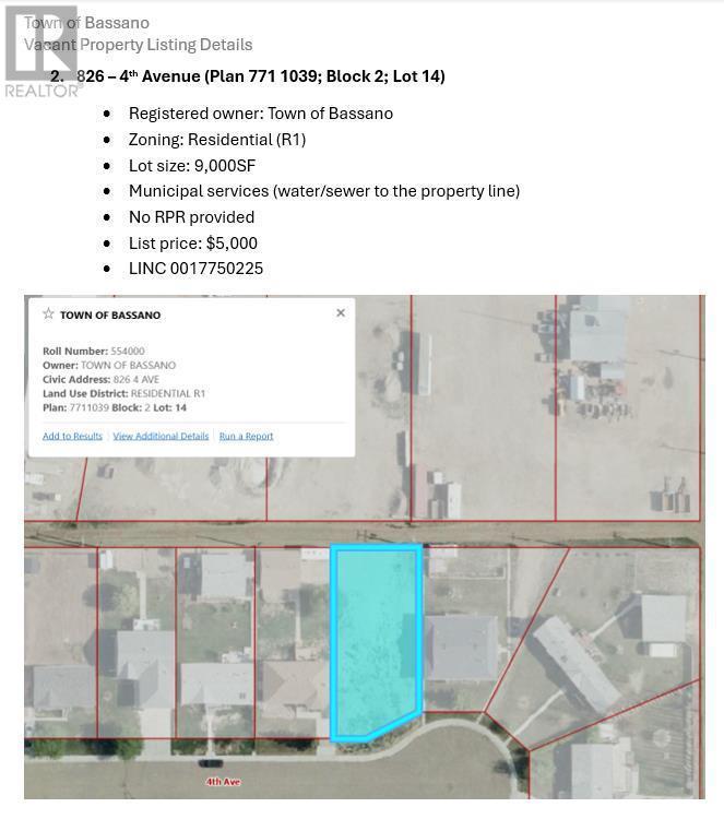 












826 4 Avenue

,
Bassano,







Alberta
T0J0B0

